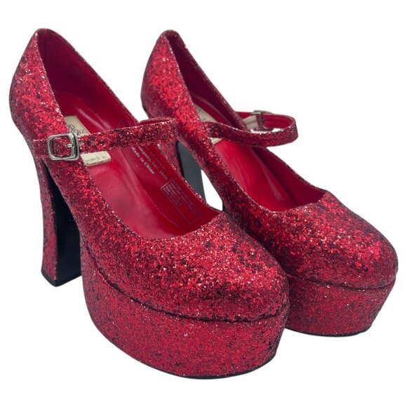 Sexy Dorthy Wizard Of Oz Chunky Heels Red Glitter Sparkle Platform Size 7 Rubies - Picture 1 of 16